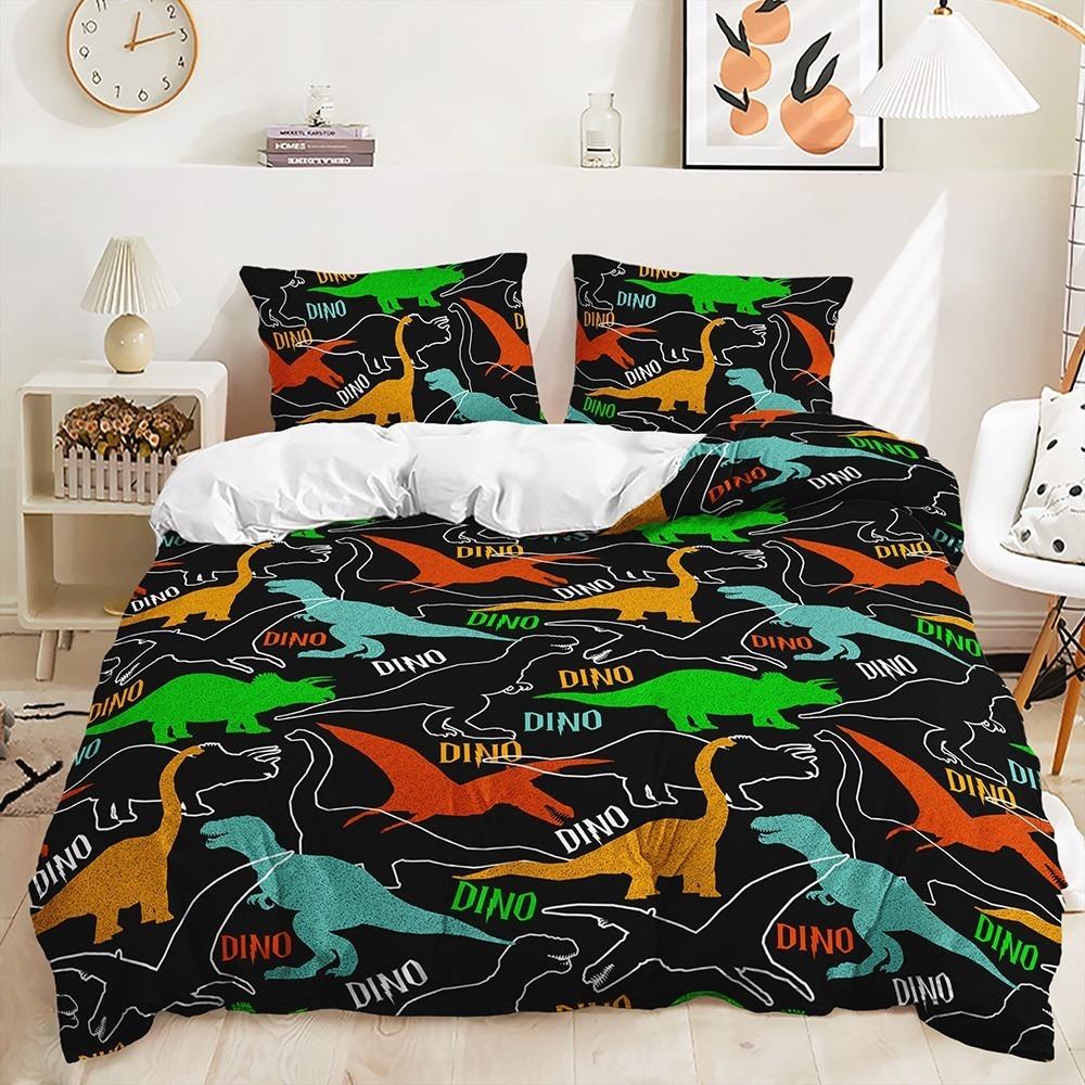 Cartoon Animal Bedding Set Children's Teen Duvet Cover Pillowcase with Dinosaur Pattern Boys Single Double King Queen, 2/3 Pieces