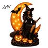 Vintage Magical Atmosphere Lamp Halloween Witch Lamp, Gothic Crescent Moon LED Night Light, Decoration Spooky Decorative Table for Bedroom Bookshelf