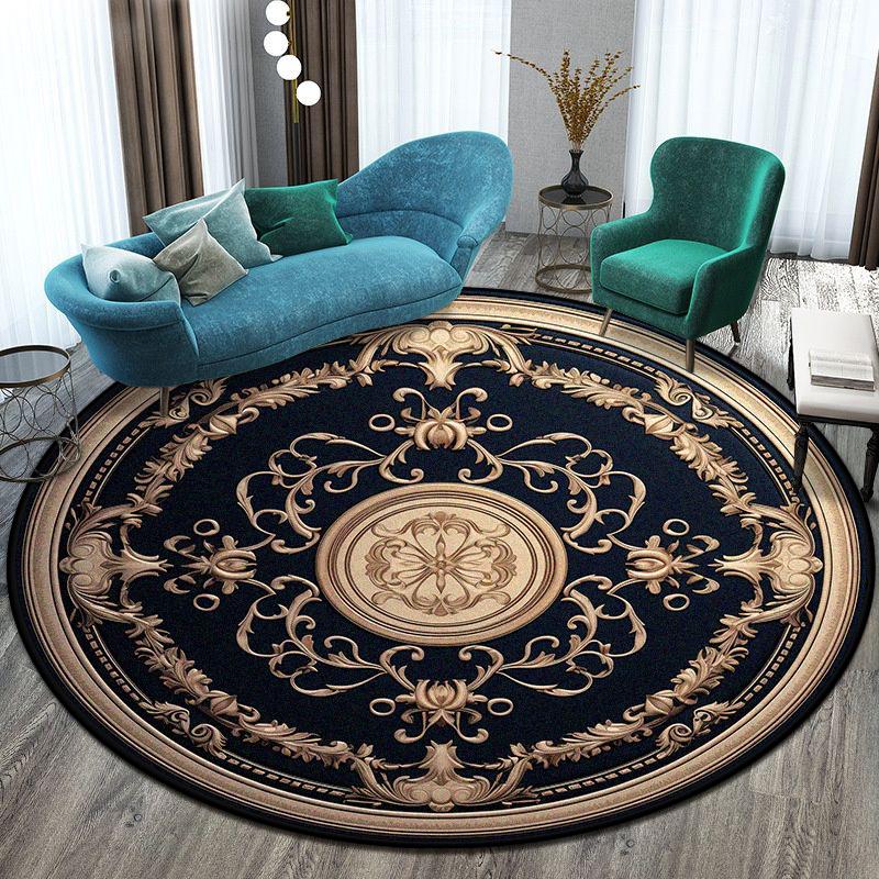 European Style Big Size Round Rug Flower Design Easy Clean Carpet Living Room Soft Foldable Room Decoration Home Mats Washable