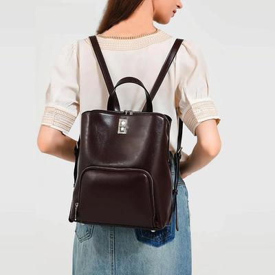 Bolso de Viaje de Mano Cuero Genuino Gran Capacidad Mochila Sencilla para Desplazamientos Mochila Retro de Cuero de Vaca