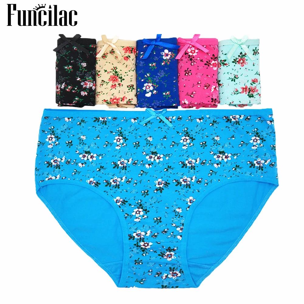 Women's Cotton Briefs Sexy Print Ladies Panties Big Size Mid-rise Women Underwear Cotton Crotch 2XL 3XL 4XL 6 Pcs/set