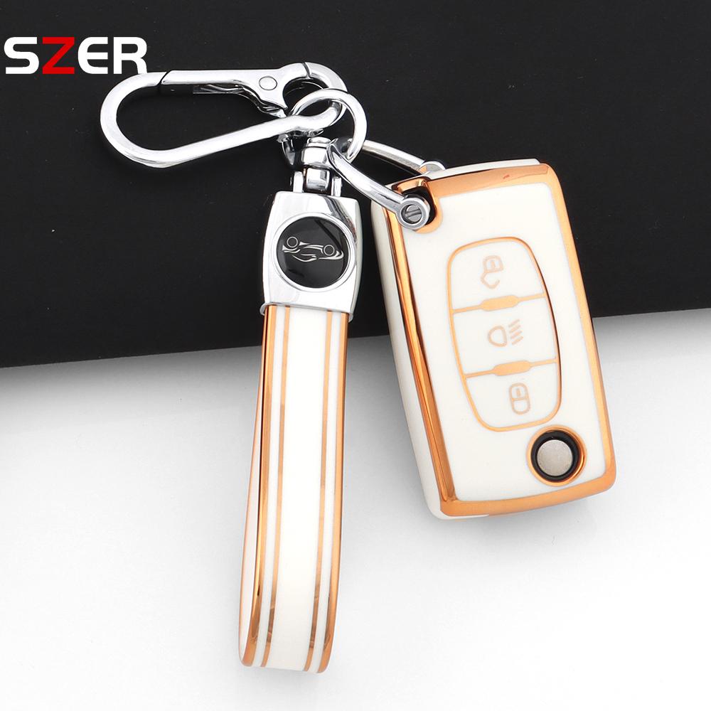 New Pink Tpu Car Key Case Cover Keychain Fob Shell For Citroen C2 C3 C4 C5 C6 Xsara Berlingo For Peugeot 207 307 308 407 607 807