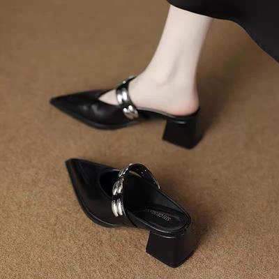 Fashion French Chunky Mary Jane Women's Shoes 2025 Spring New Collection, Paired with Skirts, One-line Pointed-toe Stylish Single Shoes