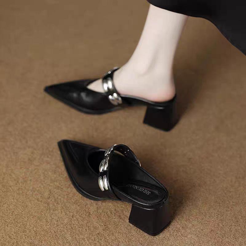 French Chunky Mary Jane Women's Shoes 2025 Spring New Collection, Paired with Skirts, One-line Pointed-toe Stylish Single Shoes