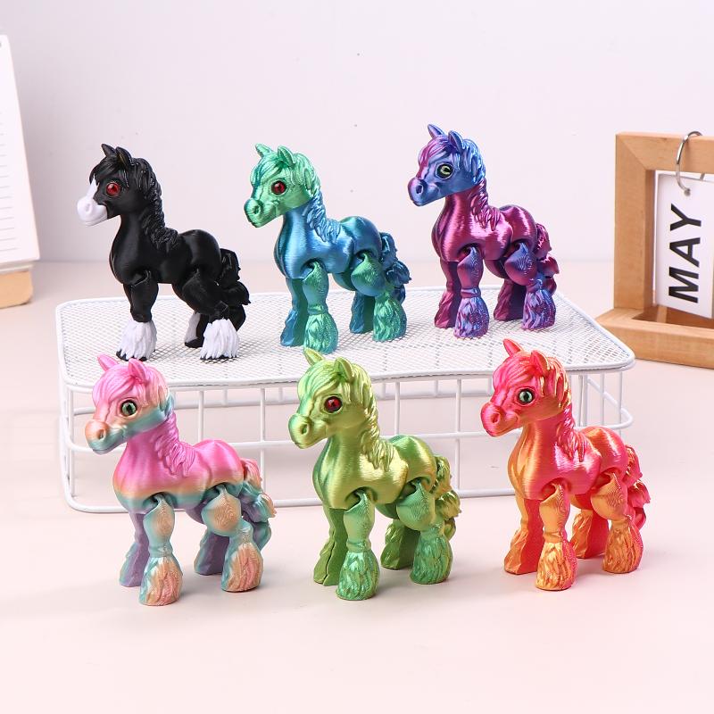3D Printed Toy Sunshine Rainbow Horse Simulated Statue Cute Pony Joint Tail Movable Figurine Office Decor Children'S Gift