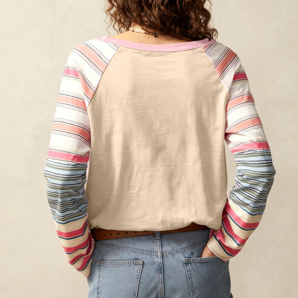 Dames Moteabel Pluss Størrelse Elegant Blandet Farge Stripet Trykk Rund Hals Langermet Topp