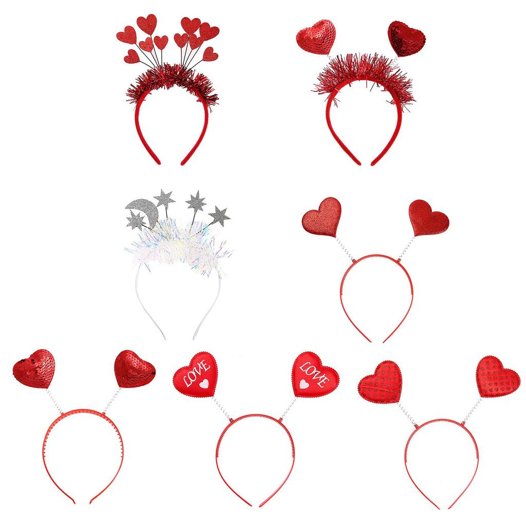 Valentines Day Cute Love Heart Headband Sequins Love Head Bopper Hair Hoop for Party Props Holiday Costume Accessory