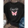 Women "Enjoy Life" Butterfly Print T-Shirt Round Neck Short Sleeve Casual Summer Daily Versatile Top