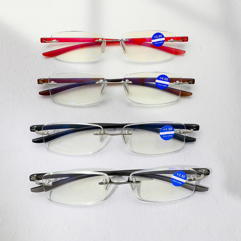 Retro Reading Glasses For Men Women Rimless Design Women'S Presbyopic Glasses Blue Light Blocking Metal Legs