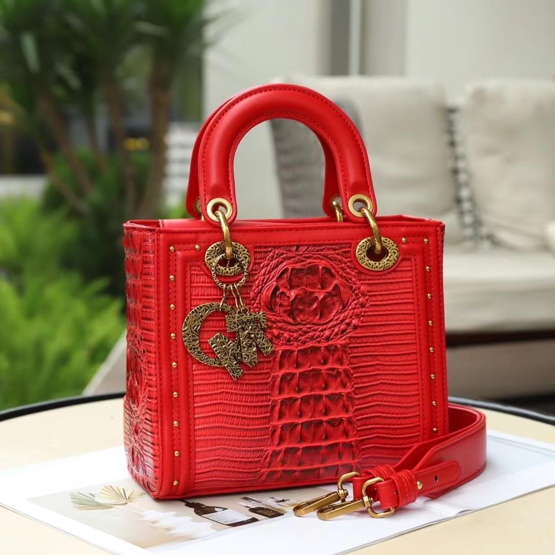 

Женская сумка из натуральной мягкой кожи с узором под крокодила, сумка-тоут «Принцесса Диана» красного цвета, свадебная сумка, сумка через плечо красный