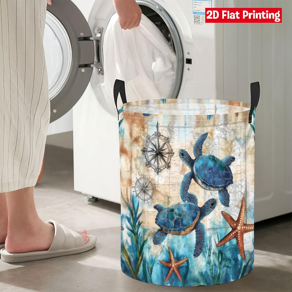 Collapsible Laundry Basket Large Round Waterproof Fabric Hamper Dirty Clothes Storage Bin Toy Organizer with Handles