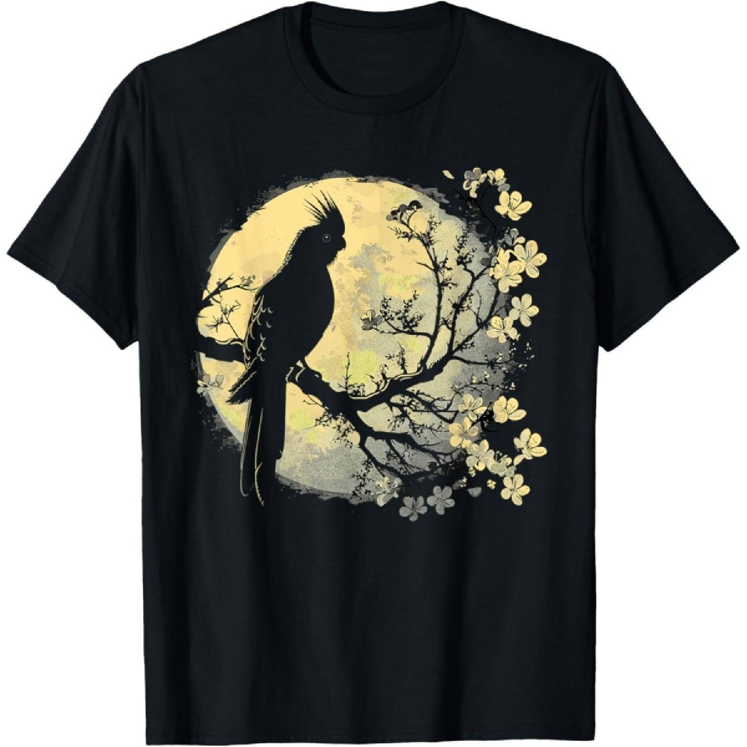 Cockatiel Parrot Lover Bird Moon and Flower T-Shirt(1) S