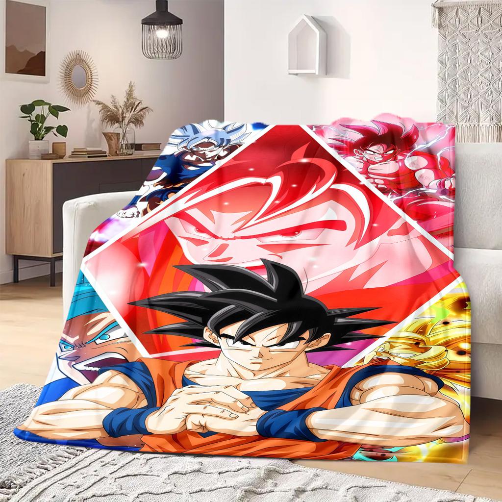 Cute Cartoon Son Goku Print Blanket Warm Comfortable Flannel Blanket Suitable for Bedrooms,Sofas, Beds,Chairs,Travel -QIAO8