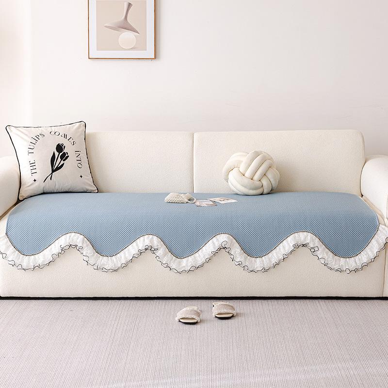 French Cream Wind Cooling Sofa Cushion  New Straight Row One-Piece Combination Sofa Seat Cushion Fixed Cover