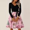 Ladies' Christmas Printed Casual And Fashionable V-neck Long Sleeved Dress