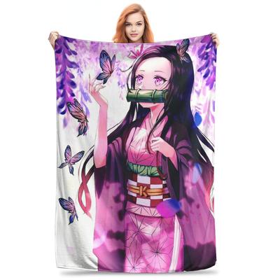 Nezuko Decken Fleece Frühling/Herbst Anime Demon Slayer Multifunktionale Ultraweiche Überwurfdecke für Sofa Schlafzimmer Tagesdecke