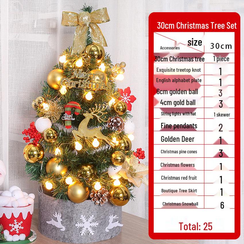 Desktop Non-Shedding Gold & Red Mini Christmas Tree Ornament Set