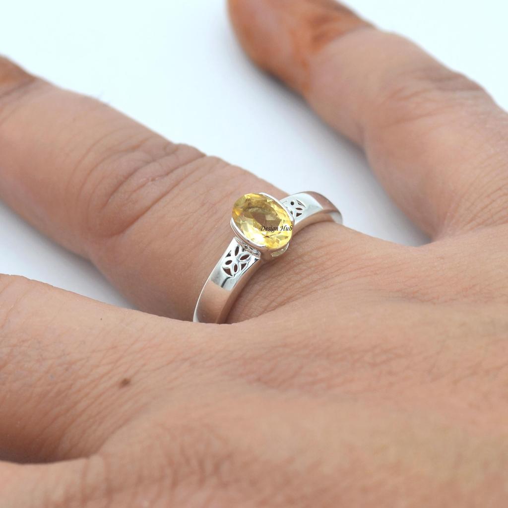 JULKLAPP Naturlig Citrin Ädelsten Kvinnoring 925 Sterling Silver Smycke