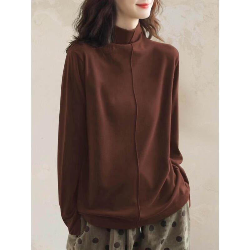 Basic House Women's Semi-Turtleneck Long Sleeve T-Shirt