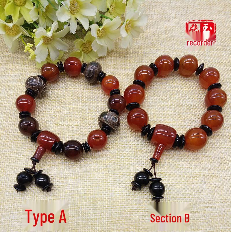 

Unisex Tibetan Three-Eyed Red Agate Dzi Bead Bracelet