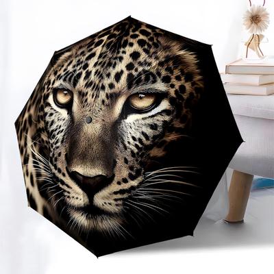 1PC Leopard Print Umbrella-8-Rib Reinforced, Automatic Open, Lightweight & Durable, Fashion Accessory for Outdoor, Beach L0351