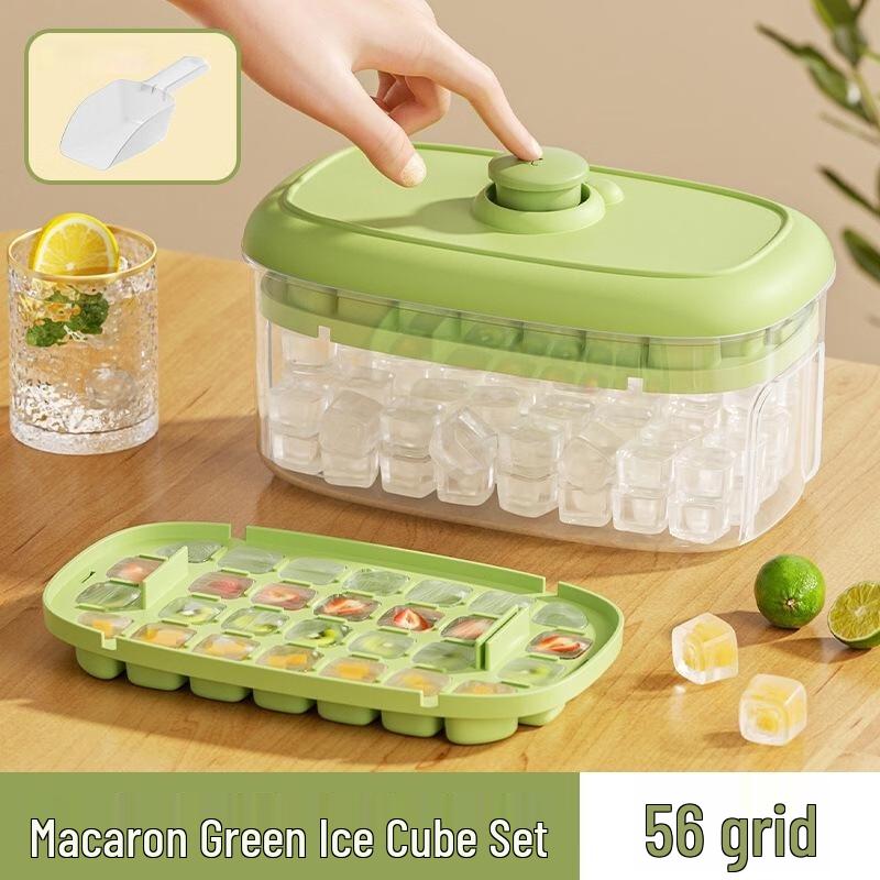 JINGRUIXIANG Double-Layer Press Ice Cube Tray with Storage