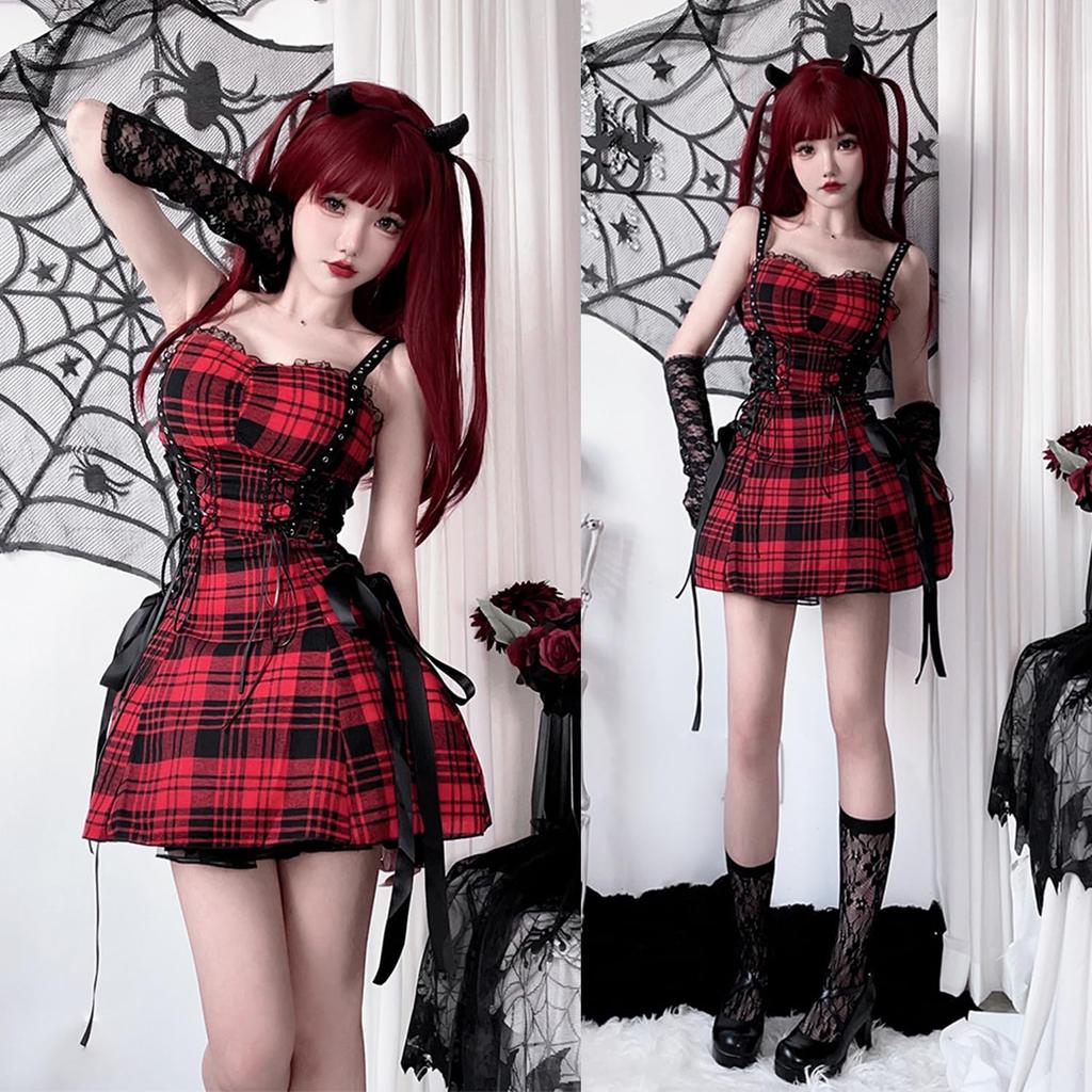 AOTYP Dress Set for and Includes Tank Camisole and Mini Perfect for and Harajuku Perfect for Mori or Available In Red and Size Women's 3-Piece