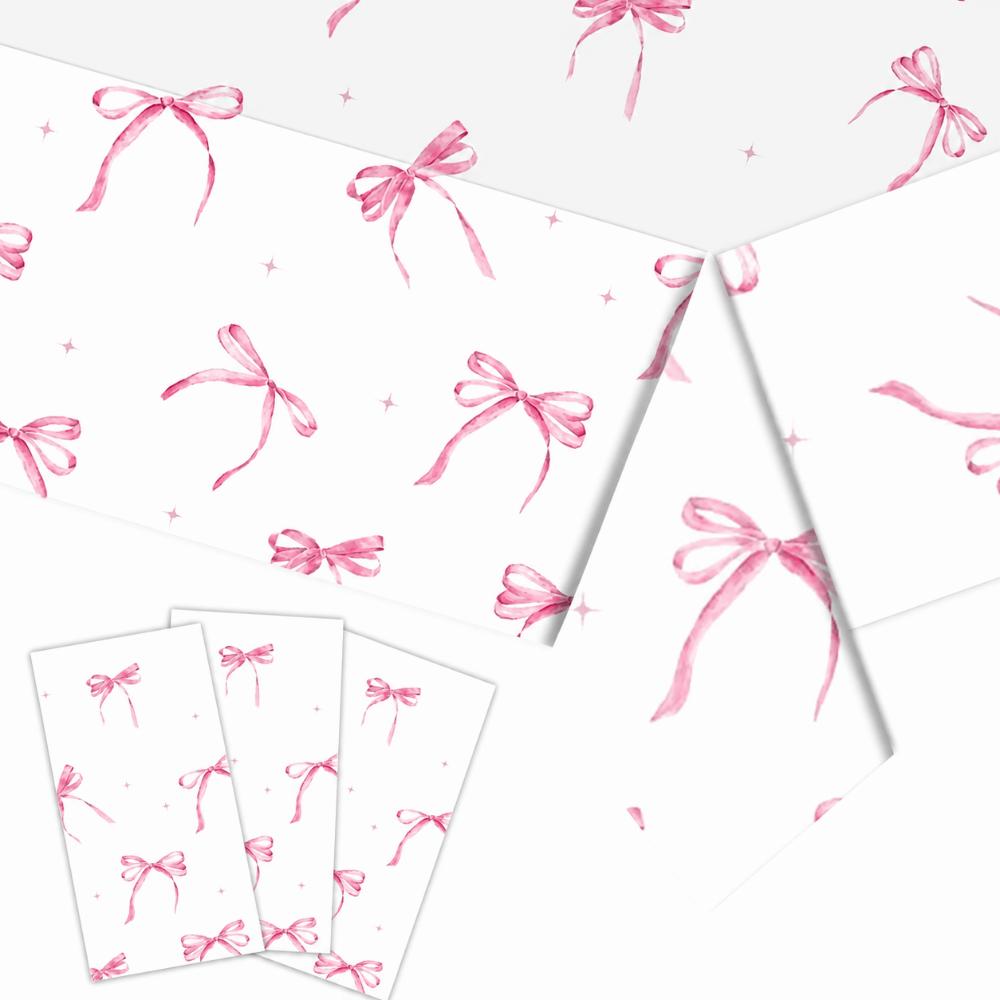 Disposable Table Cover Bow Birthday Theme Tablecloth Cute Table Clothes Party Decorations