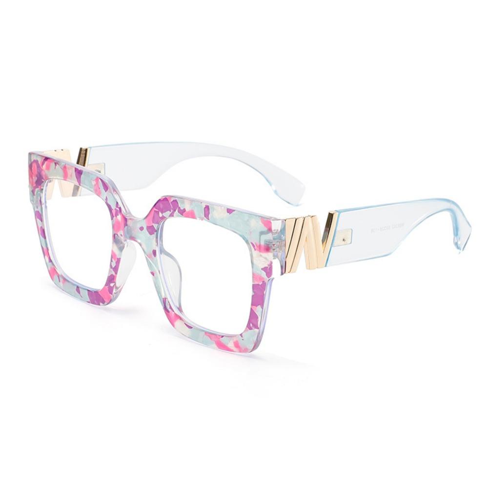 

New Imitation Board Color Floral Large Frame Plain Glasses Frame European And American Fashion N-Shaped Anti Blue Light Flat Mir