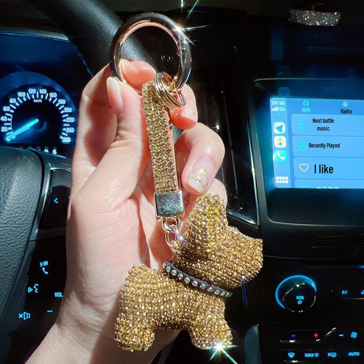 New Diamond Bulldog Puppy Keychain: Cute & Exquisite Charm for Keys or Bags