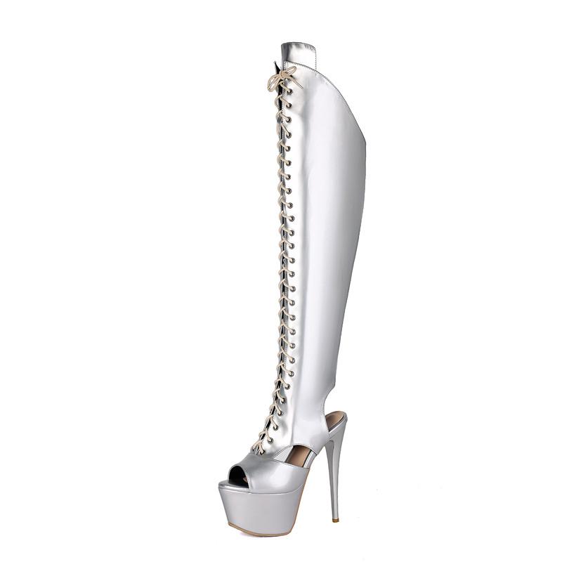 Sandali con tacco alto da donna sexy stile discoteca primavera ed estate nuovi plateau tacco sottile taglie forti bocca di pesce stivali