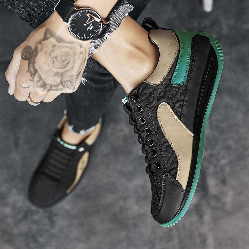 Sneakers men's autumn leather trend Forrest Gump shoes low-top slip-on casual shoes foreign trade contrast men's shoes
