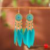 Bohemian Long Sun Flower Feather Earrings for Women Trendy Ethnic Retro Gold Color Chain Tassel Earring Wedding Vacation Jewelry