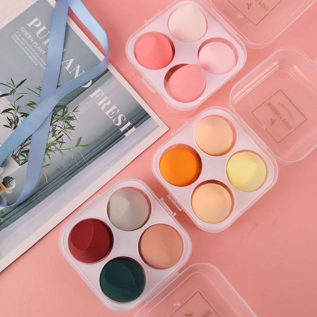Sada Beauty Blenderů bez latexu: Houbičky na make-up ve tvaru kapky s úložným boxem - 4 houbičky s vysokou elasticitou