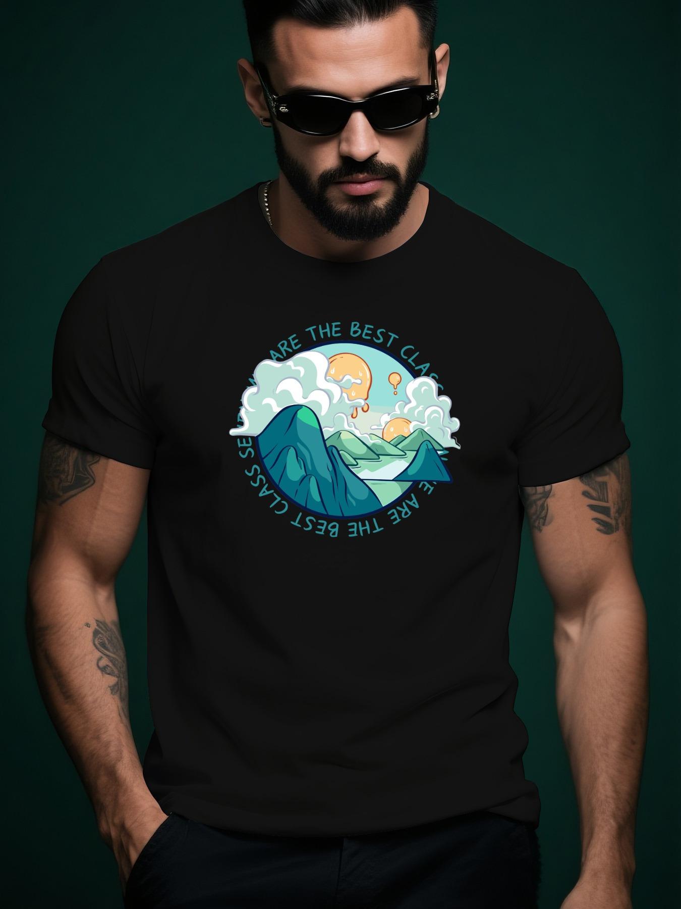 100% Cotton Casual Short Sleeve Tshirt with Mountain Grap... S