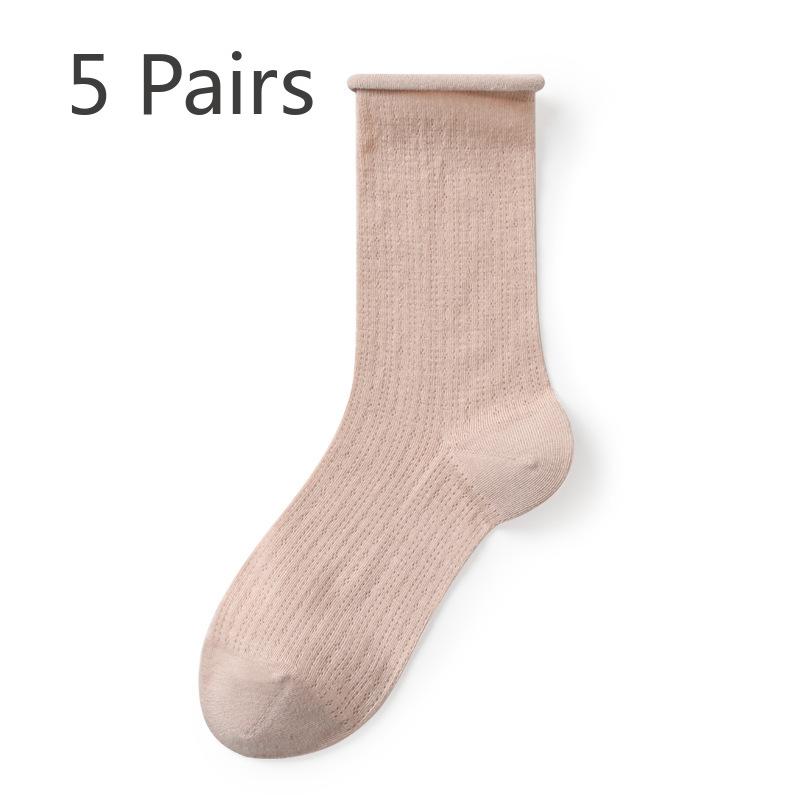 5 Pairs of Women's Summer Thin Cotton Hollow Mesh Pile Socks