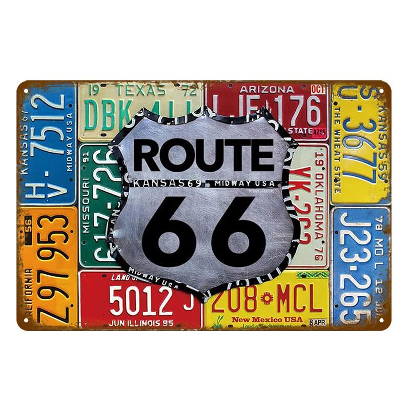 Vintage Route 66 Metal Sign House Plaque Metal Poster Tin Sign Plate Wall Posters Retro Aesthetic Room Decor Wall Art Decoration
