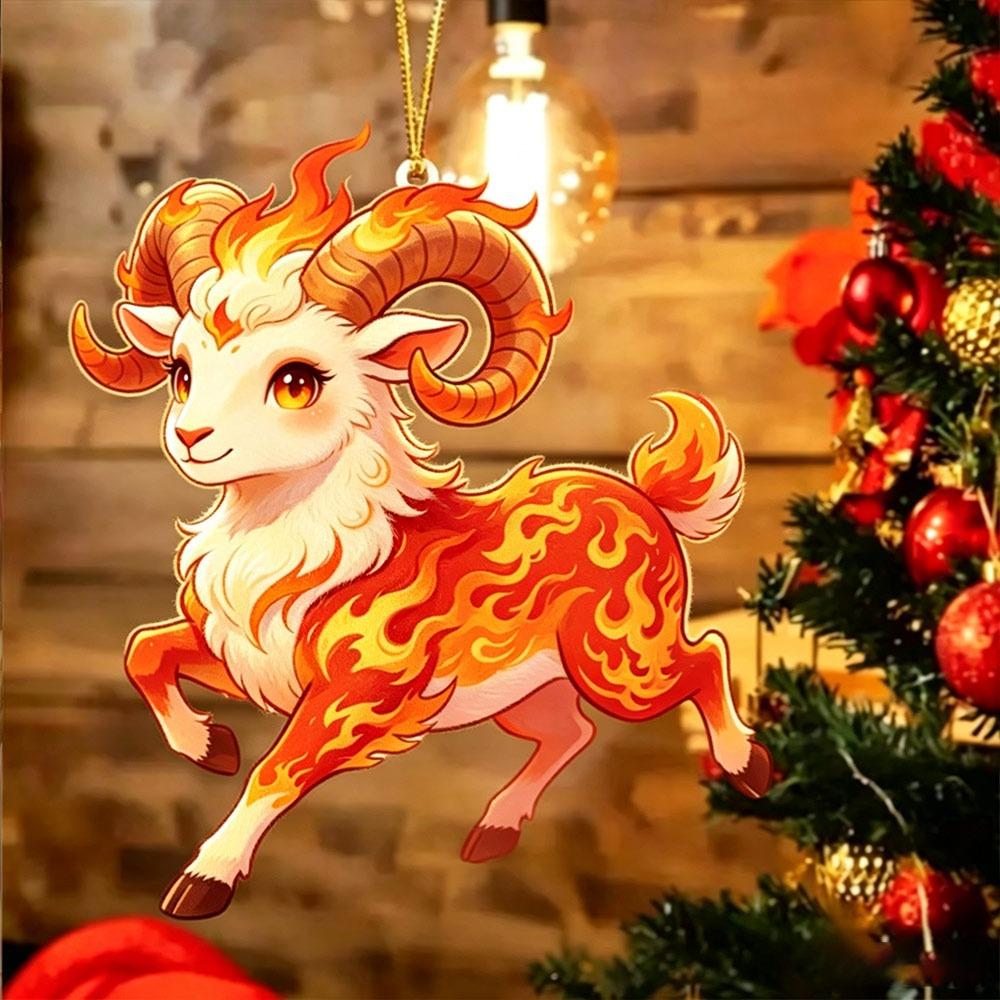 Acrylic Car Goat Pendant 2D Flat Car Rearview Mirror Keychain  Christmas Decor