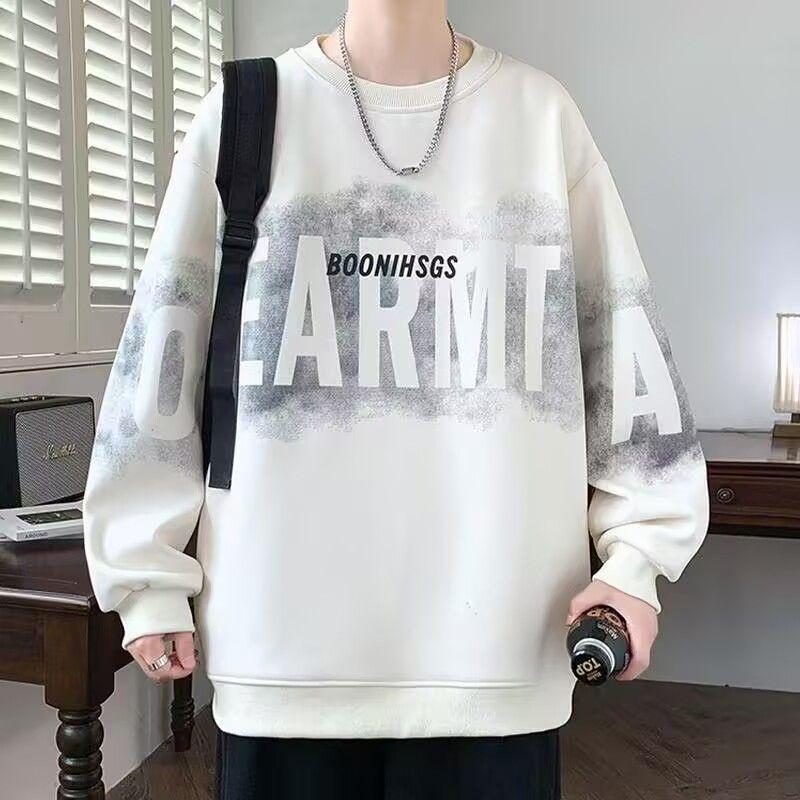 Trendy Men's Letter Print Sweatshirt: Autumn/Spring Round Neck, Long Sleeve, Casual Loose Fit.