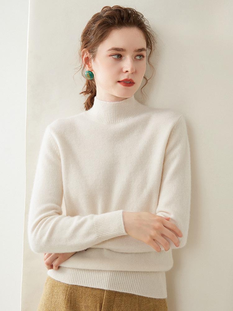 Gray Women's Cashmere Semi-High Neck Sweater - Thickened Wool Knit for Autumn and Winter