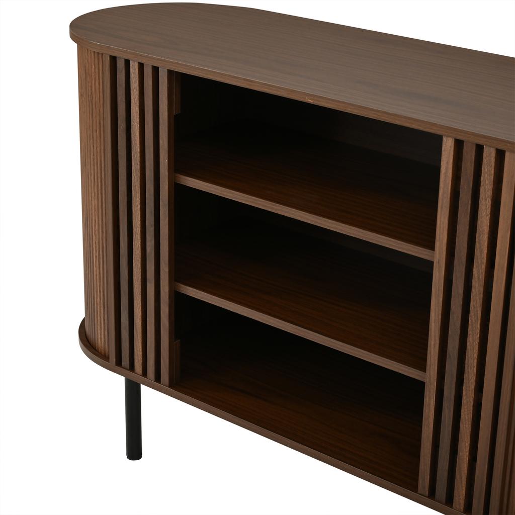 120x40x80cm Sideboard,Storage Cabinet ,Walnut Wood Colour Open Fence Construction for Living and Dining Room,Adjustable Metal Legs,MDF Material