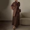 2025 Autumn Retro Women's Casual Set: Round Neck Loose Top & Half-Length Skirt