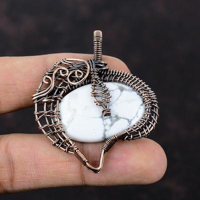 Pendentif Howlite Pendentif Enveloppé de Fil de Cuivre Bijoux en Pierre Précieuse Howlite Pendentif Fait Main Bijoux en Fil de Cuivre Cadeau pour Mère Pendentif Pierre de Naissance