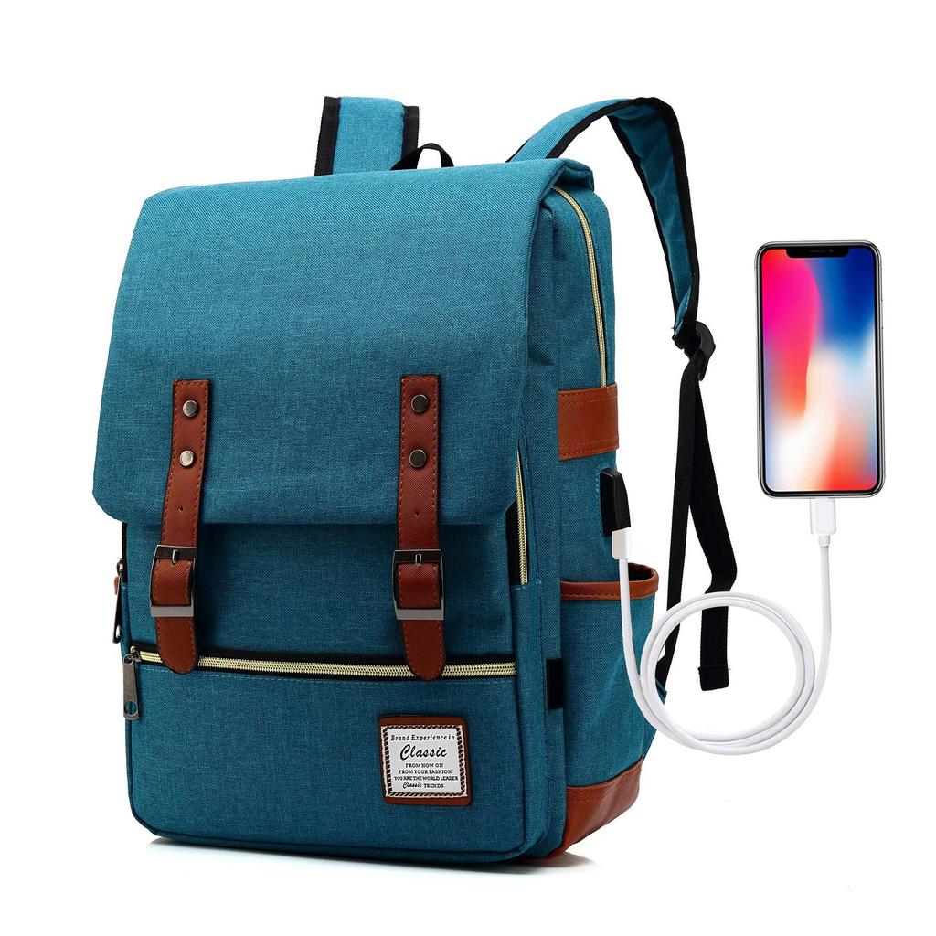Retro Canvas USB Backpack: Unisex, Large Outdoor Travel Bag