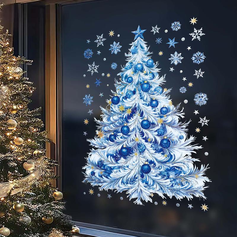 2026 Christmas Window Clings New Year Static Sticker Elk Snowman Window Decoration for Home Festival Gift