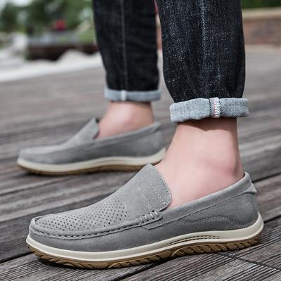 Chaussures en cuir véritable pour hommes, chaussures décontractées respirantes et creuses à la mode