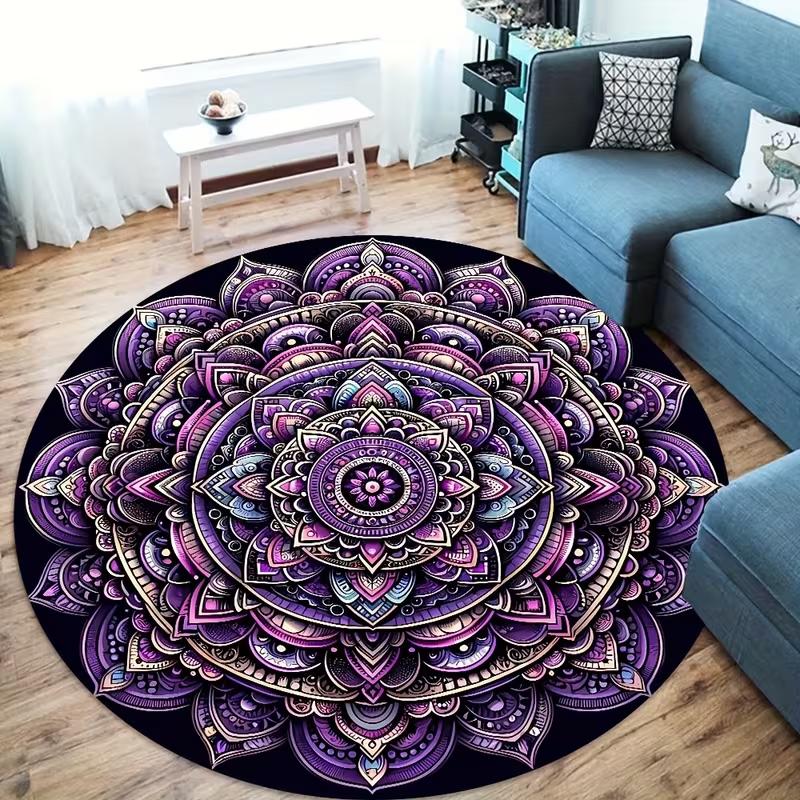 

Luxury Boho Mandala Round Rug Visual Style Ethnic Lotus Print Soft Non Slip Circle Mat for Living Room Bedroom Yoga Decor 40x 60cm