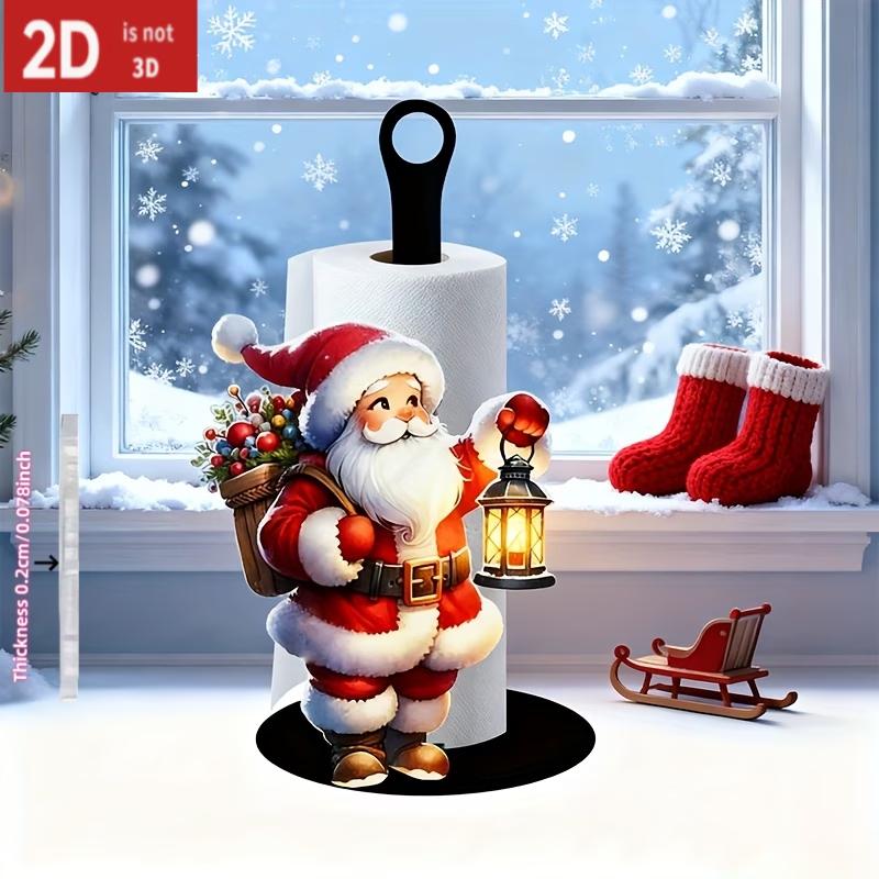 2D Flat Santa Claus Christmas Paper Towel Holder Kitchen Countertop Roll Stand Decorative Storage Rack