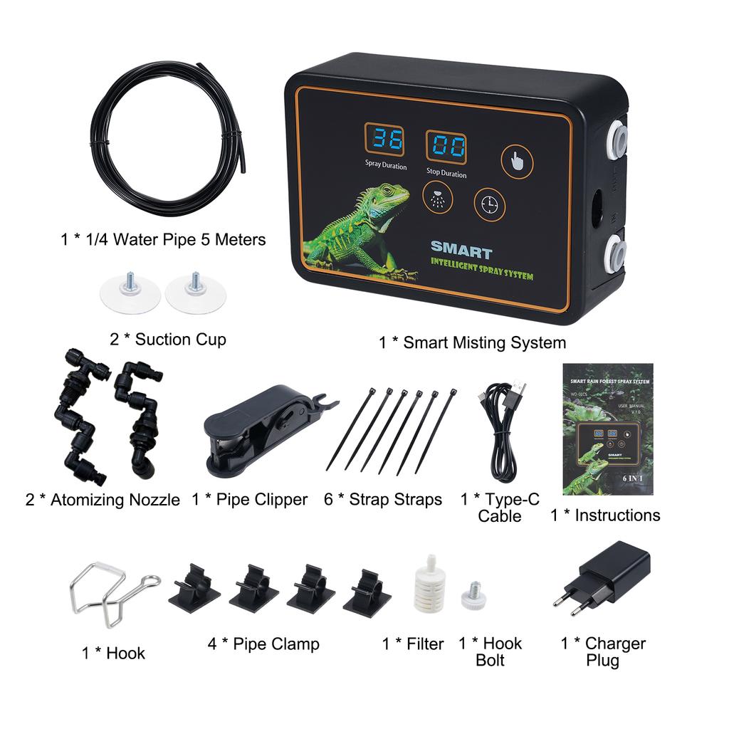 Reptile Smart Misting System Intelligent Spray System 2pcs Spray Nozzles Hook Timed Spray Tank Lizard Snake Turtle Frog Plant