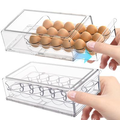 Refrigerator Egg Holder Egg Dispenser Stackable Egg Storage Bin with Lid Sliding Egg Organizer Holds 12/18 Eggs for Countertop